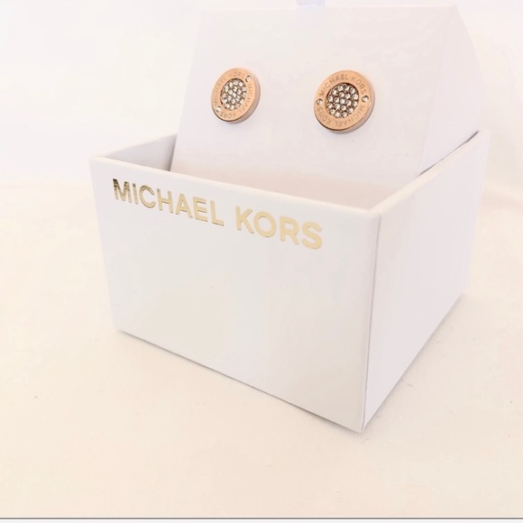 NWT authentic MK rose gold tone logo stud earrings - Picture 2 of 6